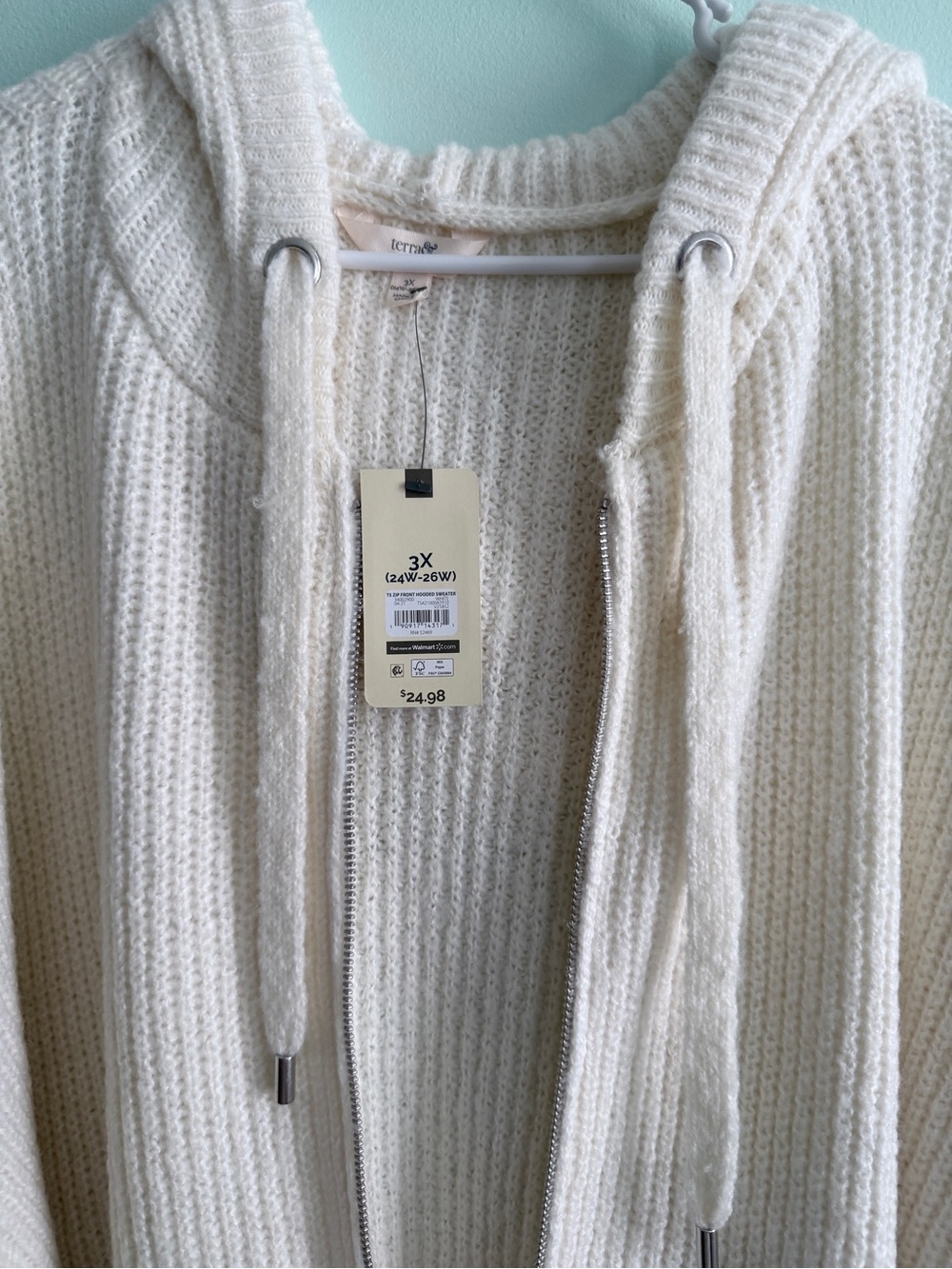 Terra & Sky Cream Hooded Waffle Knit Zip Cardigan - Picture 3 of 3